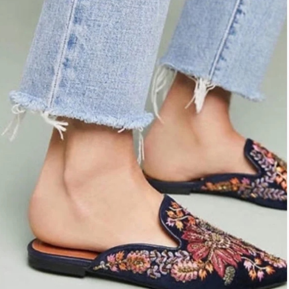 Anthropologie beaded embroidered mules